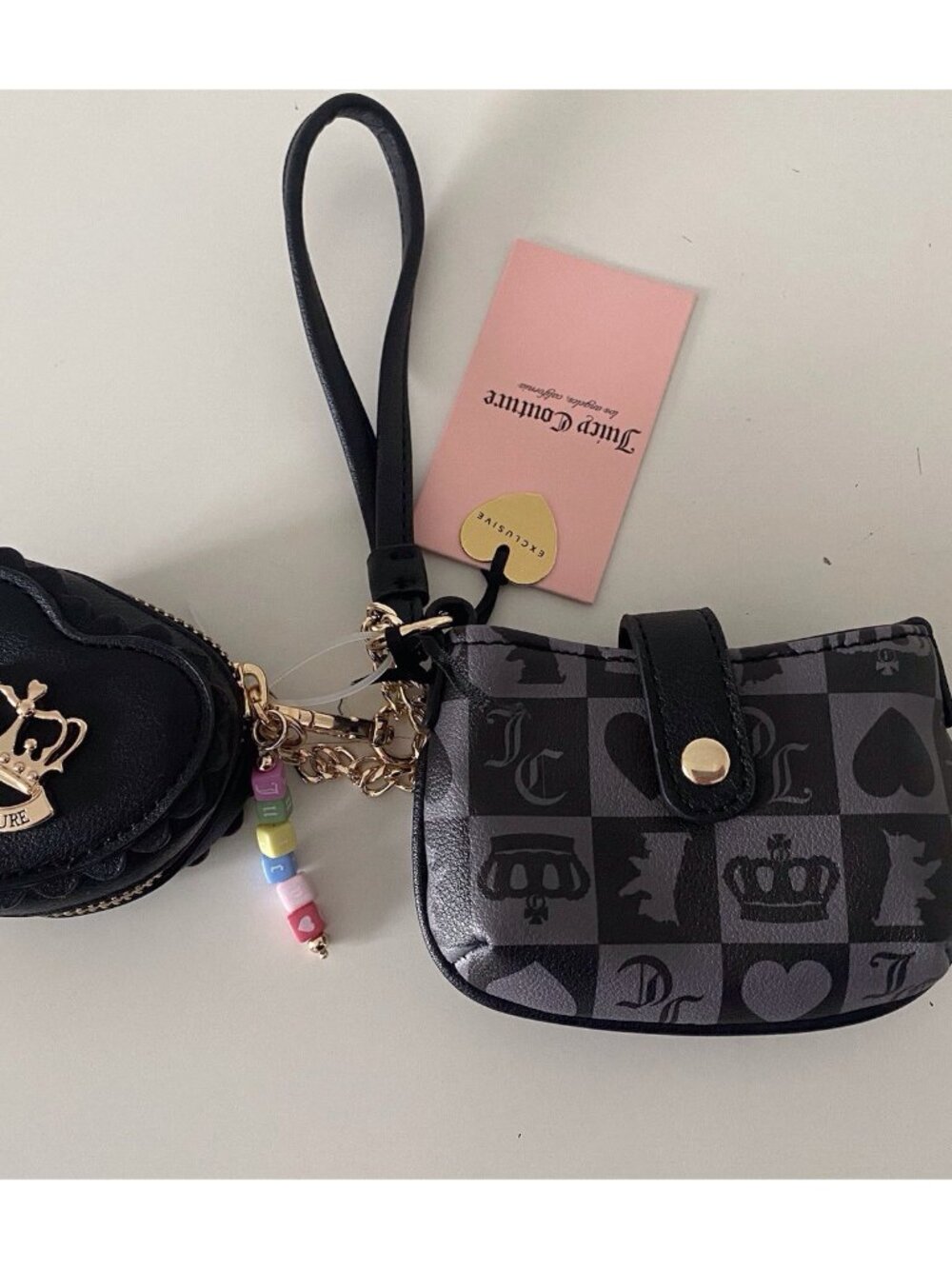 Juicy Couture Sweet Break Time Mini Tab Wristlet W/Coin‎ Purse & Charm Liquorice